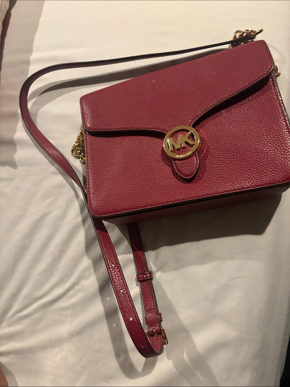 Michael Kors Wine Pebbled Leather Crossbody with Gold MK Charm